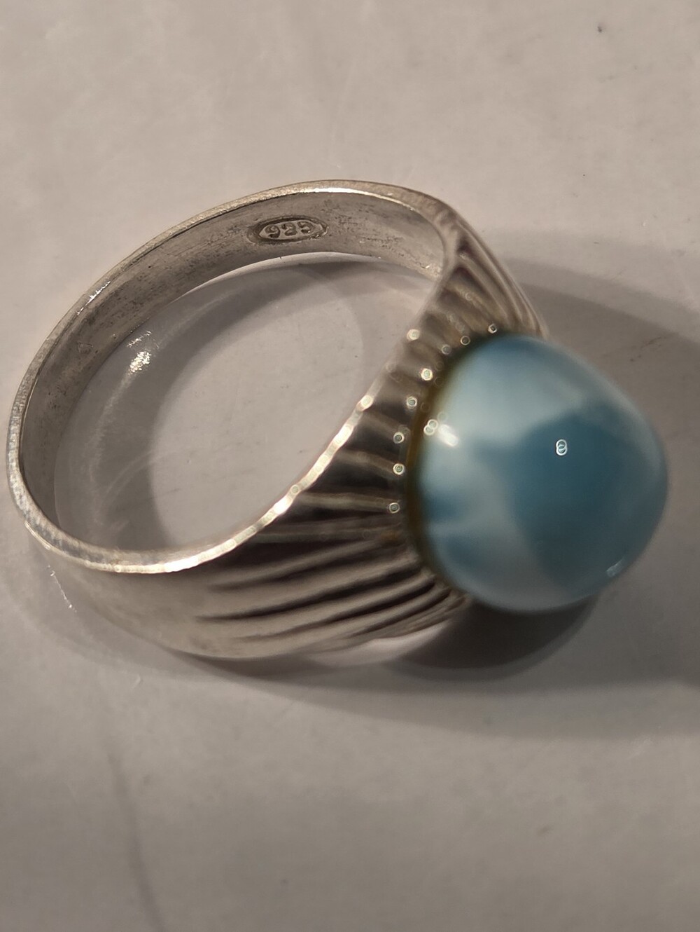Sterling Silver 925  Blue larimar Cabochon Ring